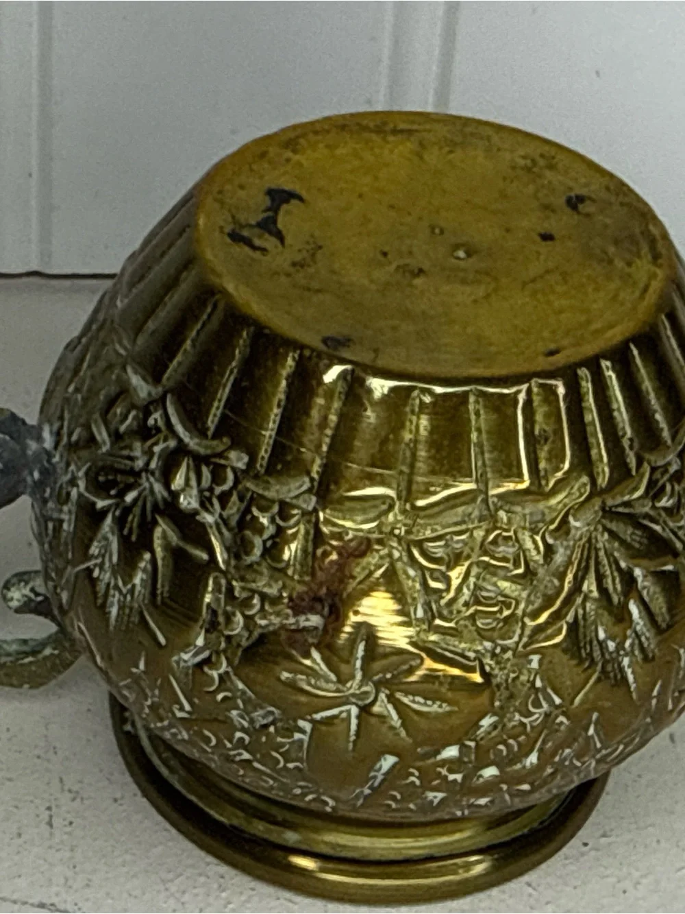 Vintage Mini Brass Metal Tea Pot Kettle w/ D Handle | MCM | Engraved